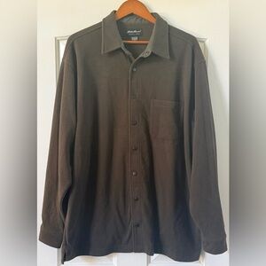 EUC Eddie Bauer Brown Fleece Snap Shirt Jacket Men’s L Tall Outdoor Layer